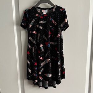 LuLaRoe Stylish Black Kids Dress with Fireworks and Rocket